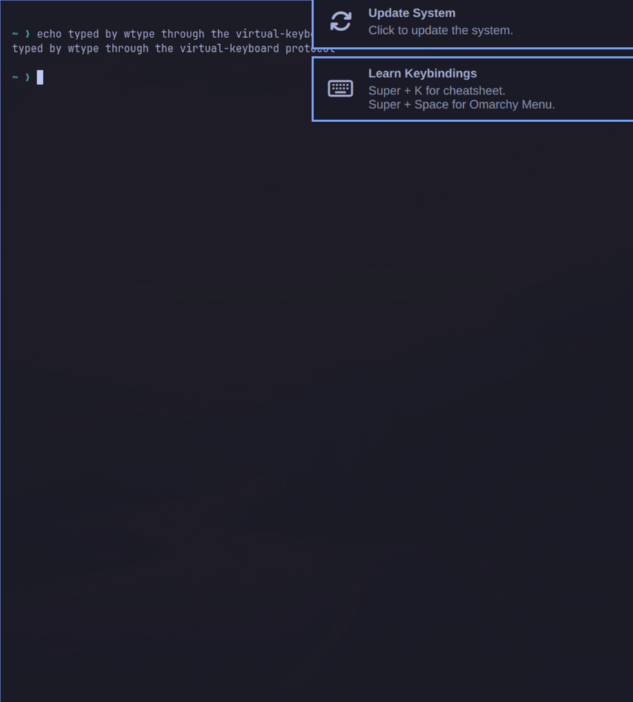 The lab's own terminal, with the command typed by wtype